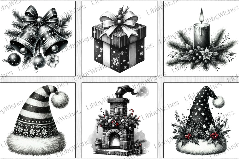 Black & White Christmas Clipart Bundle 1 - CraftNest - Digital Crafting and Art