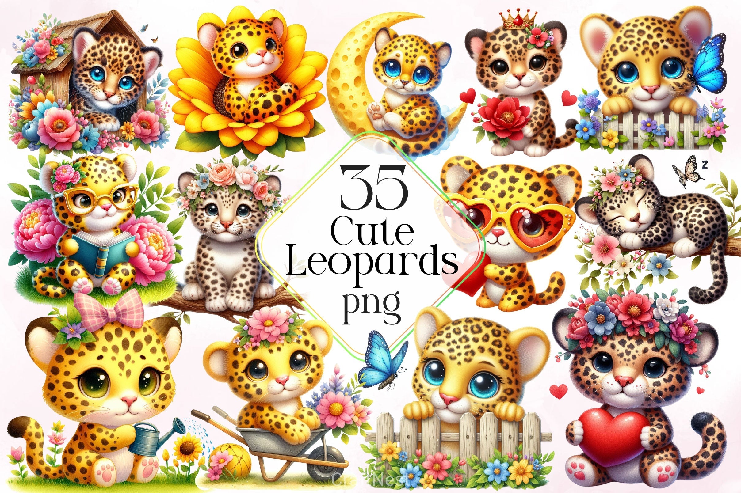 Cute Leopards Clipart Bundle