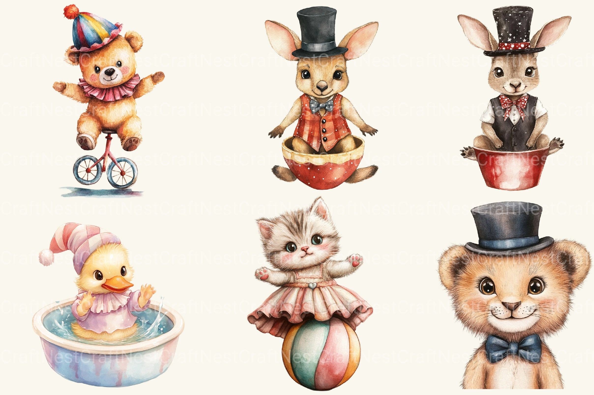 Vintage Cute Circus Party Clipart Bundle