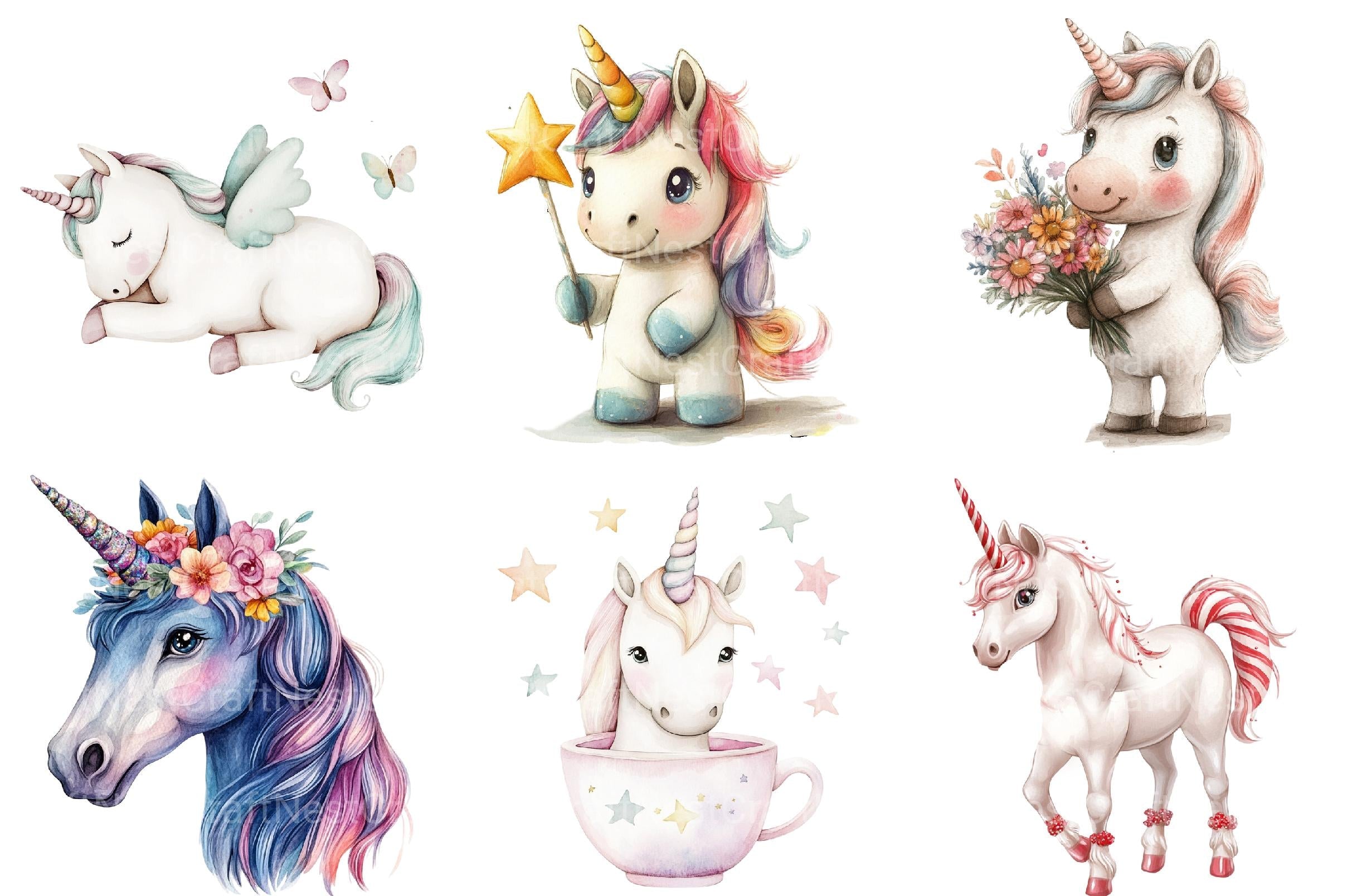 White Unicorns Clipart