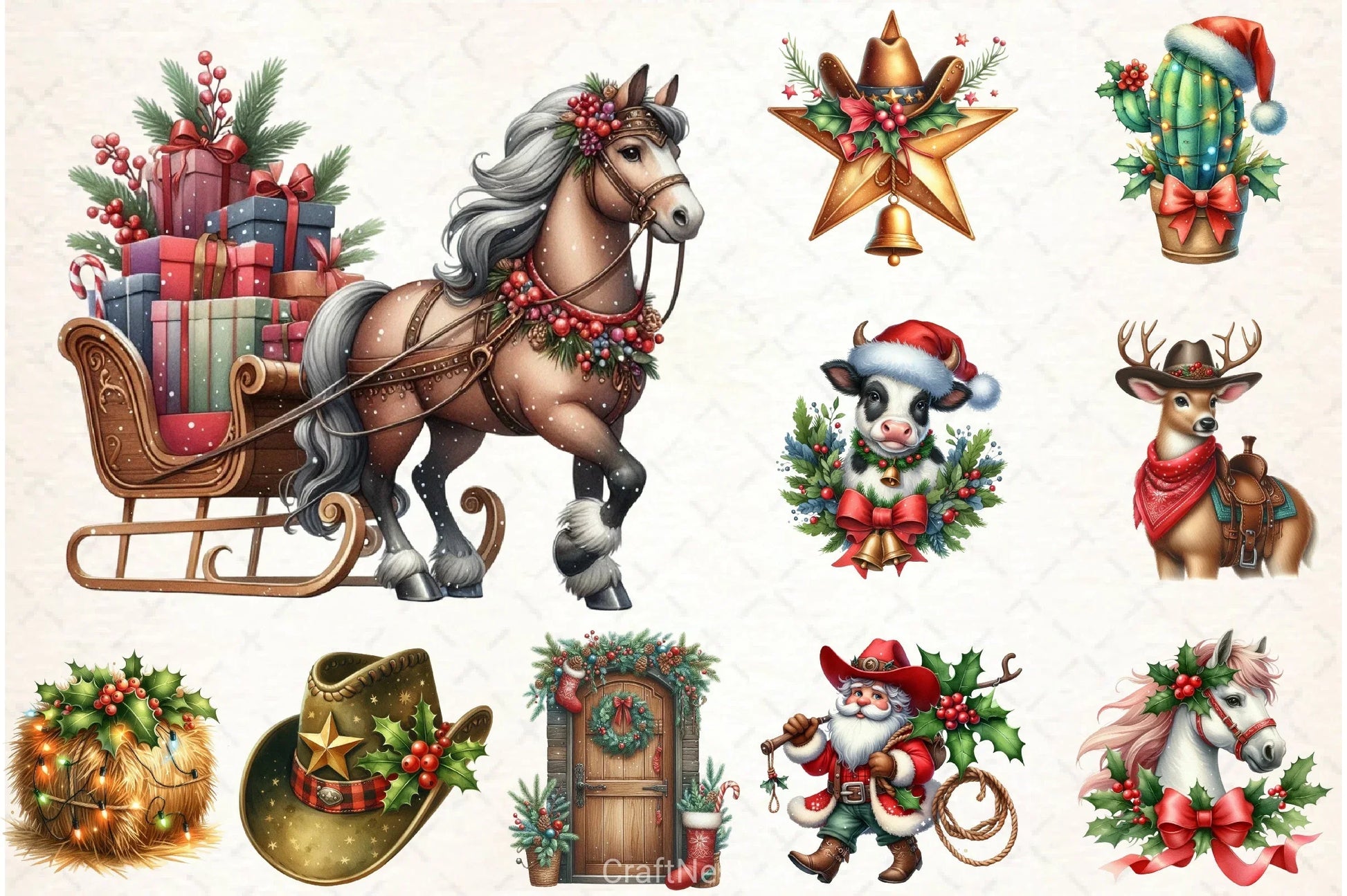 Western Christmas Clipart Bundle - CraftNest - Digital Crafting and Art