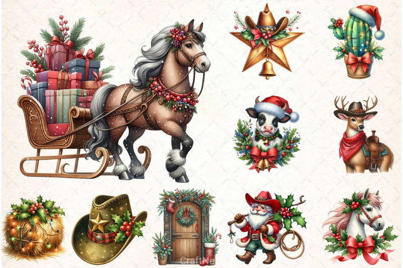 Western Christmas Clipart Bundle - CraftNest - Digital Crafting and Art
