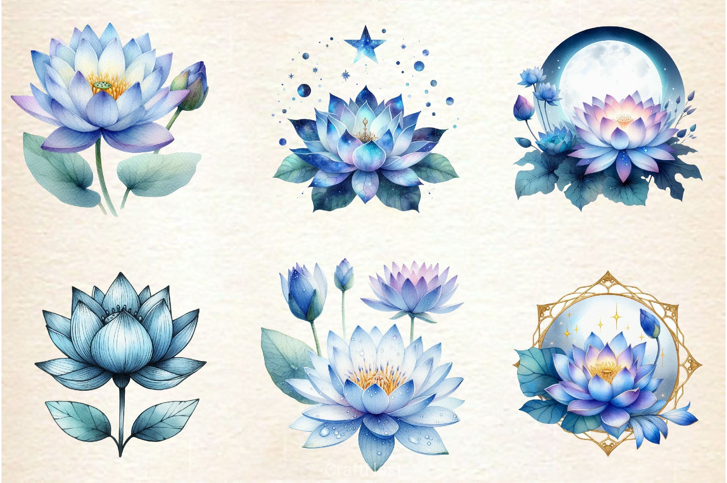 Blue Lotus Clipart Bundle