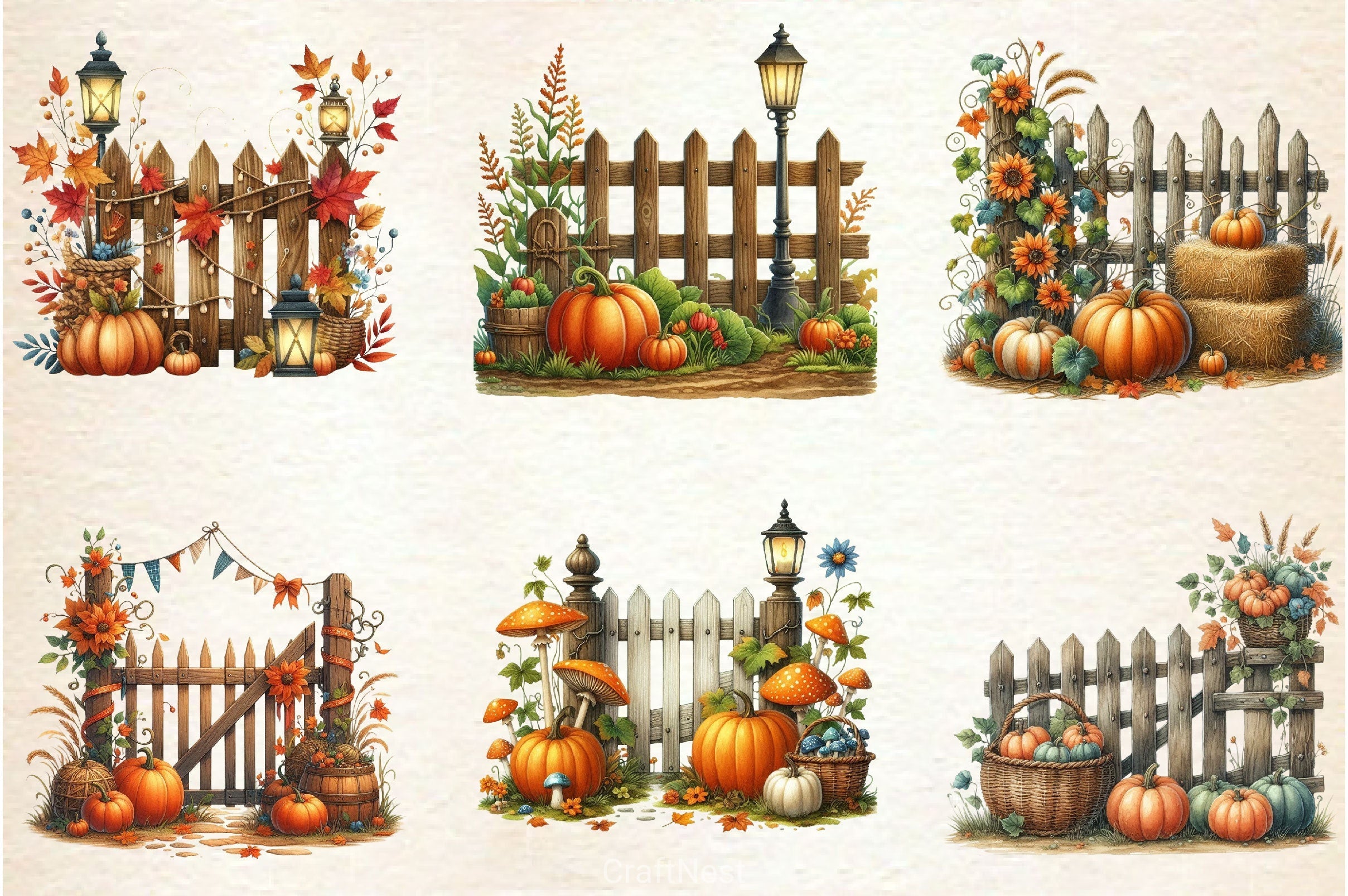 Fall Pumpkin Fence Clipart Bundle 1