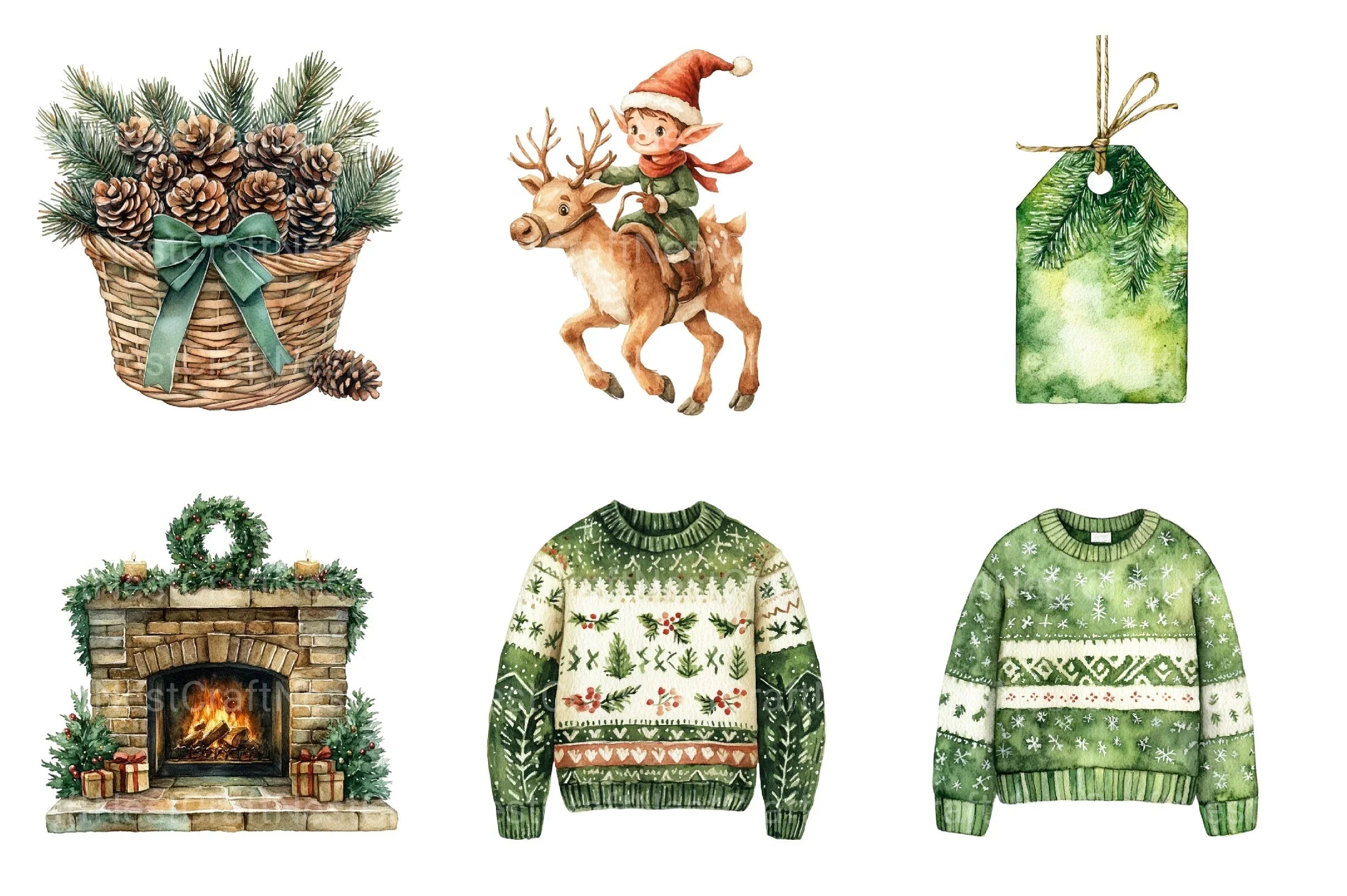 Cozy Green Christmas Winter Clipart Bundle - CraftNest - Digital Crafting and Art