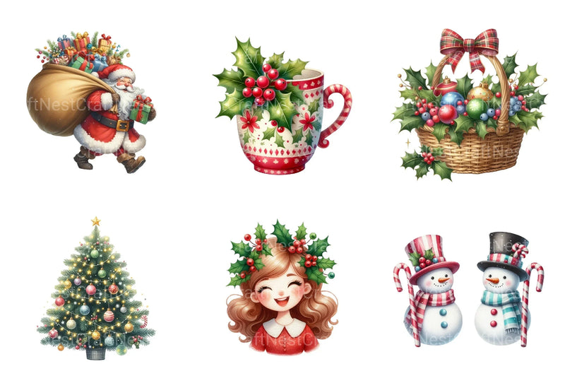 Classic Retro Vintage Christmas Clipart Bundle - CraftNest - Digital Crafting and Art