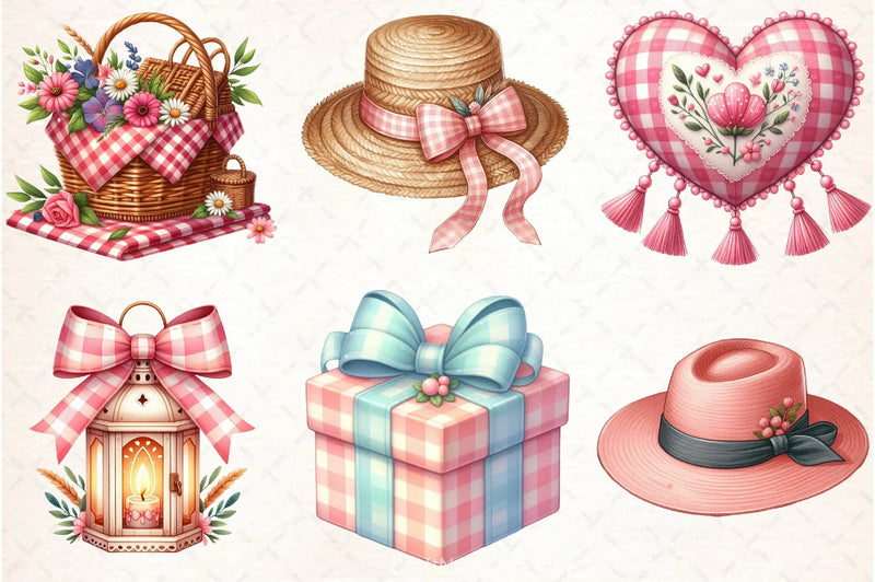 Bohemian Pink Gingham Clipart Bundle 8 - CraftNest - Digital Crafting and Art