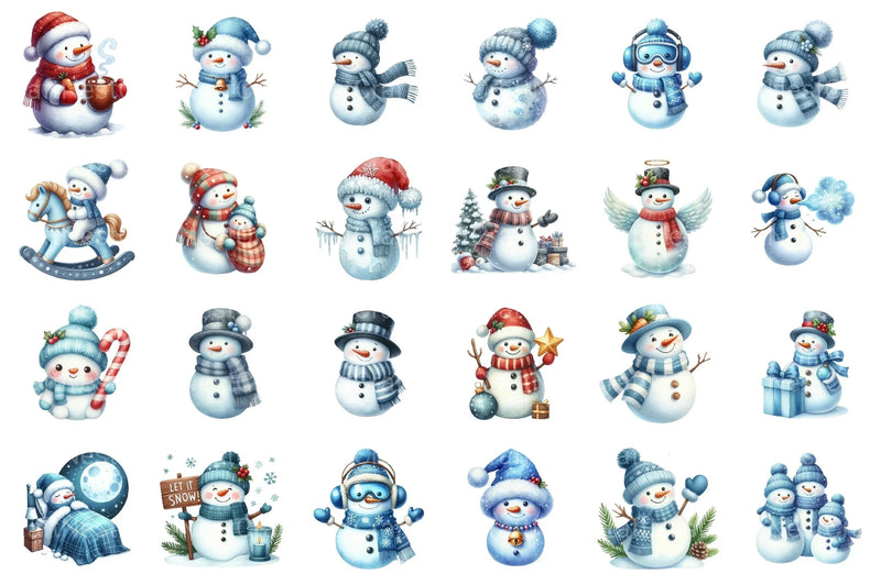 Christmas Snowman Blue Family Winter Clipart Bundle - CraftNest - Digital Crafting and Art
