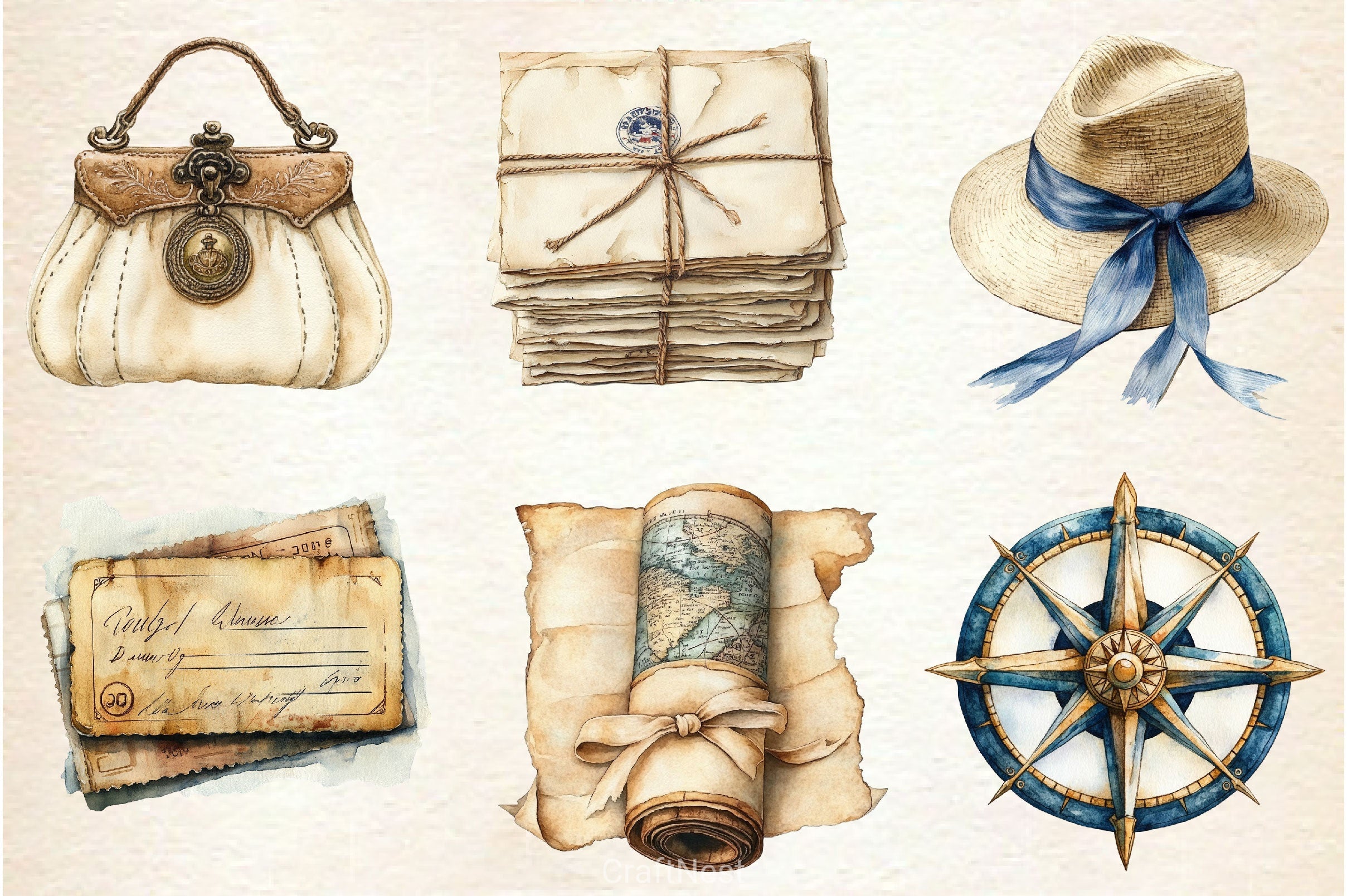 Antique Ivory Travel Clipart Bundle 2