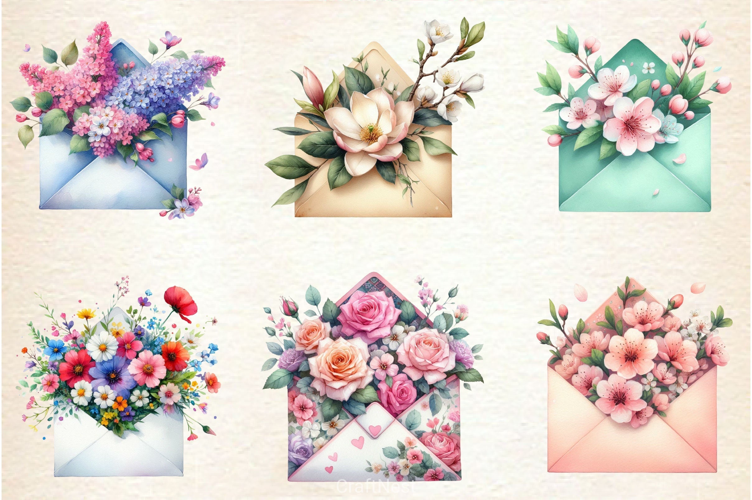 Spring Envelope Flower Letter Clipart Bundle 2