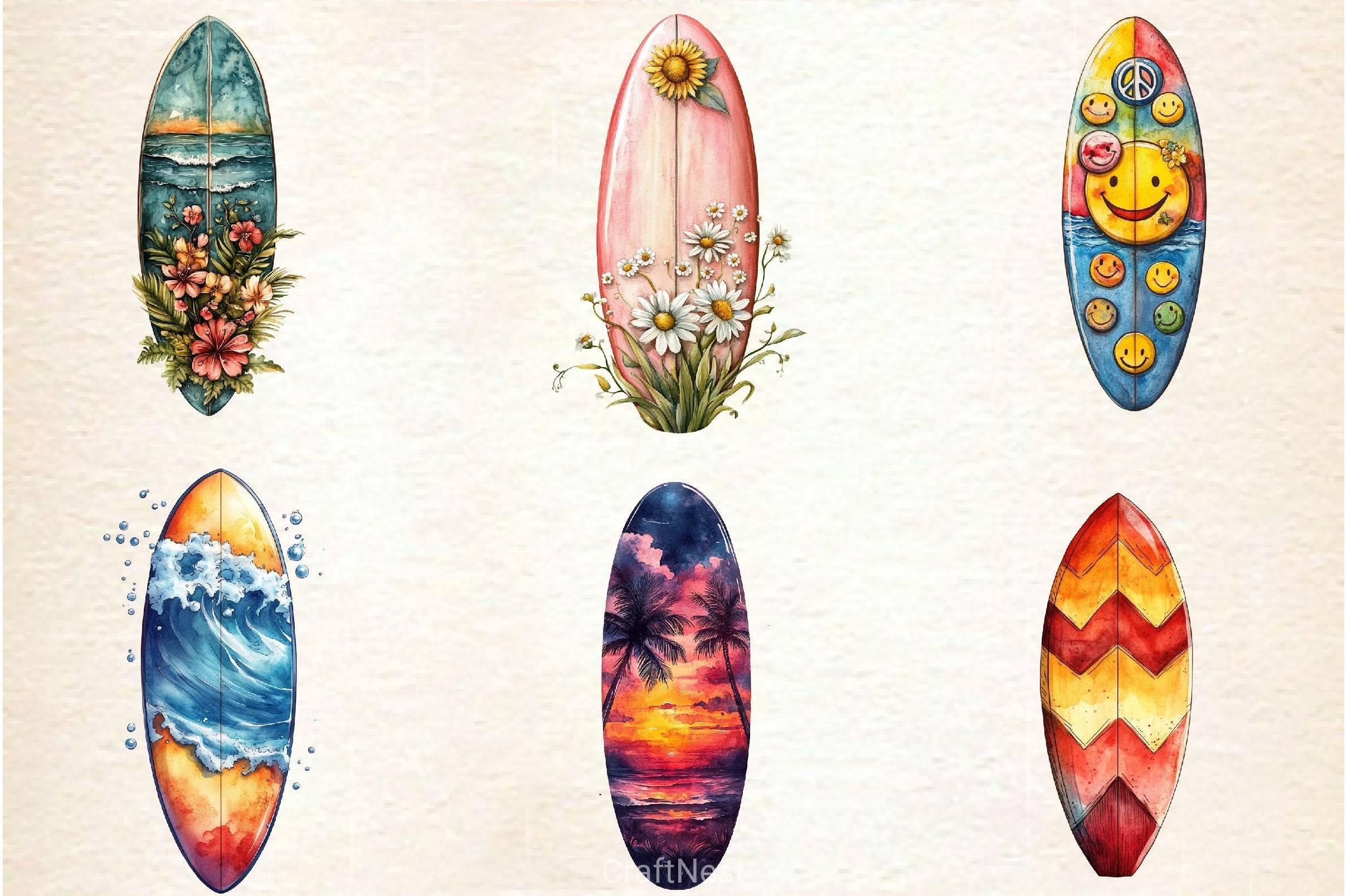 Summer Surfboard Clipart Bundle 2