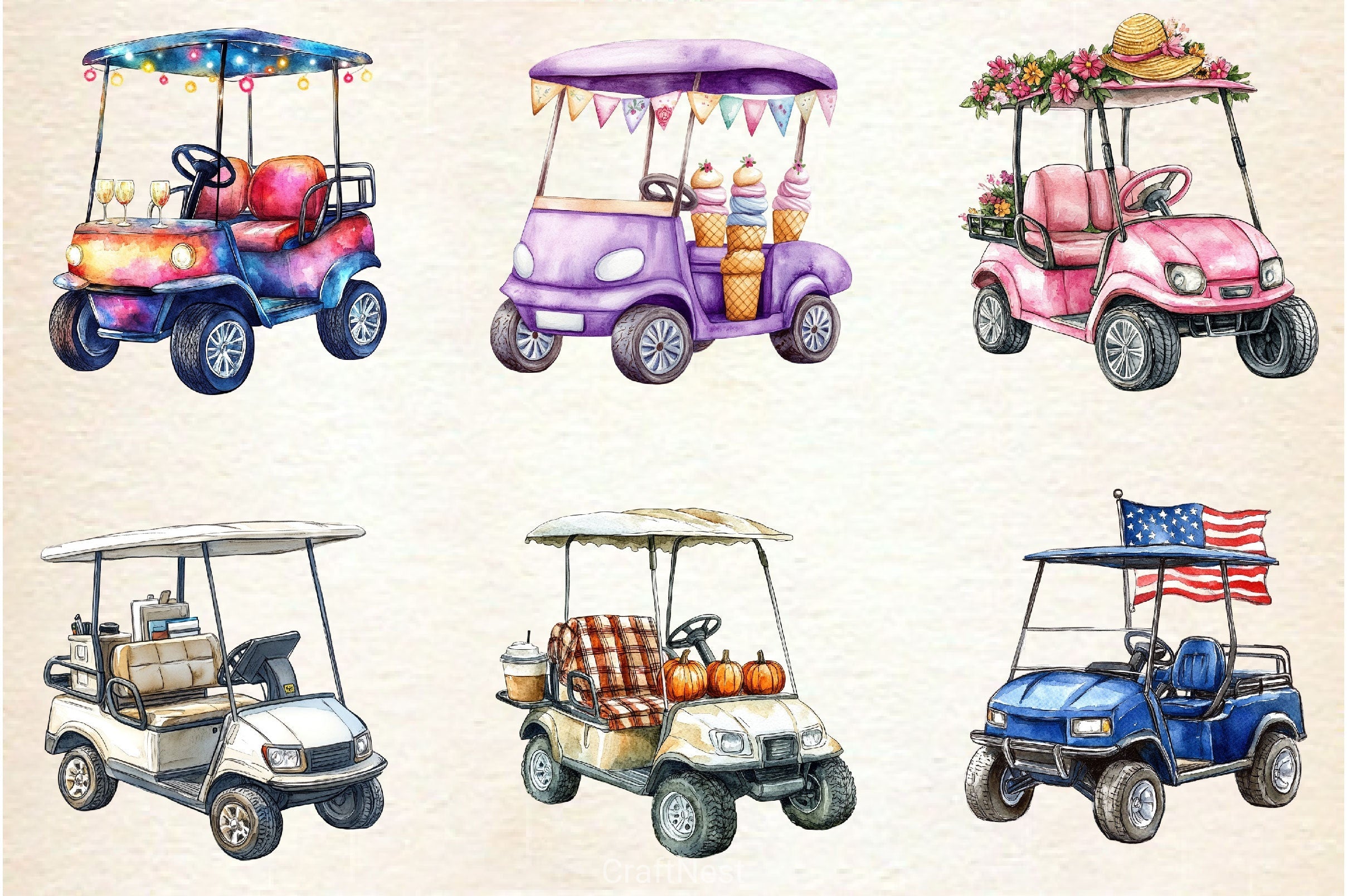 Golf Cart Clipart Bundle