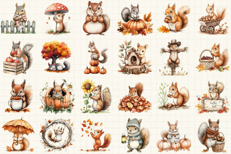 Fall Squirrels Clipart Bundle - CraftNest - Digital Crafting and Art
