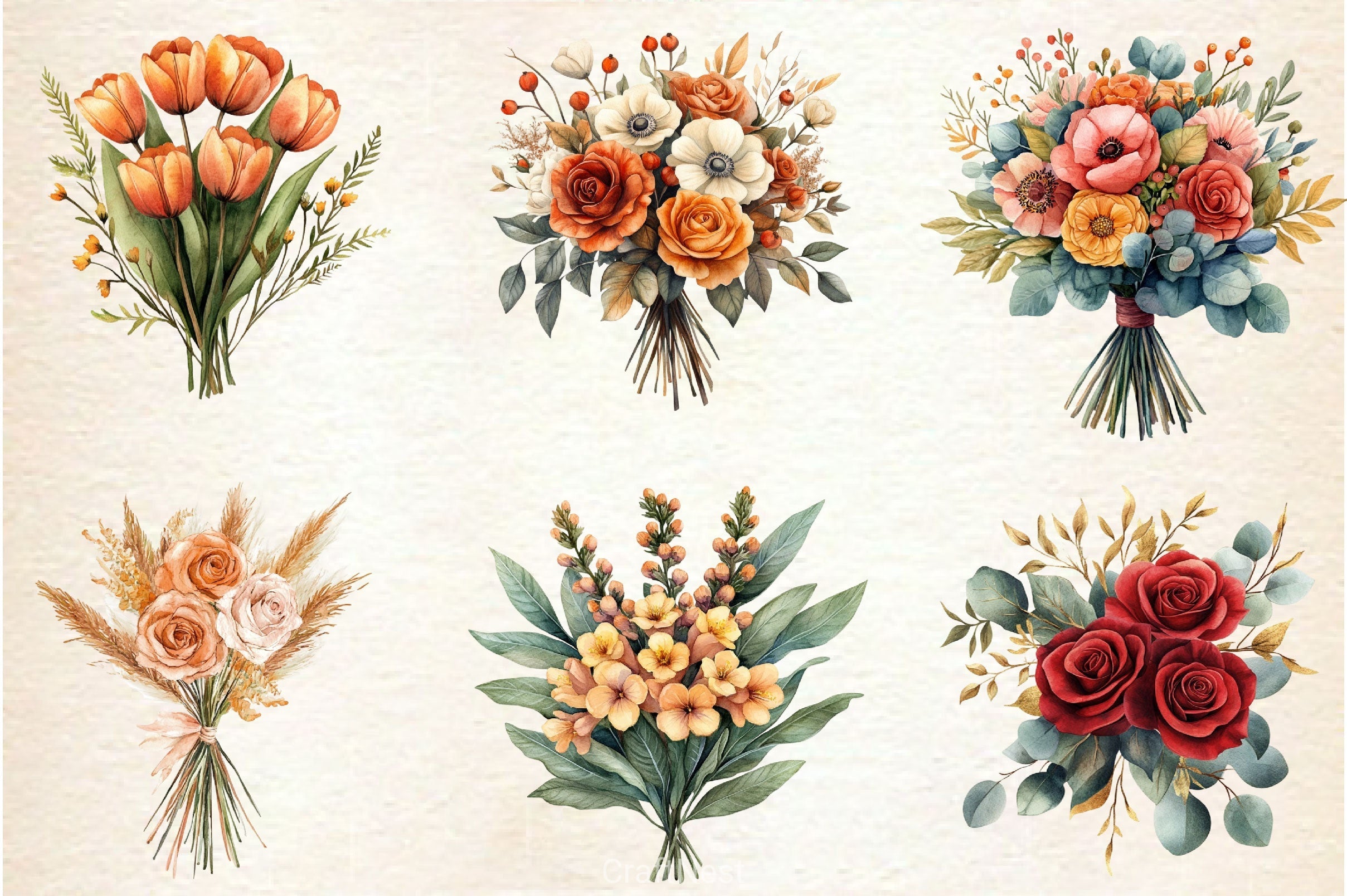 Autumn Wedding Flowers Bouquet Clipart Bundle 2