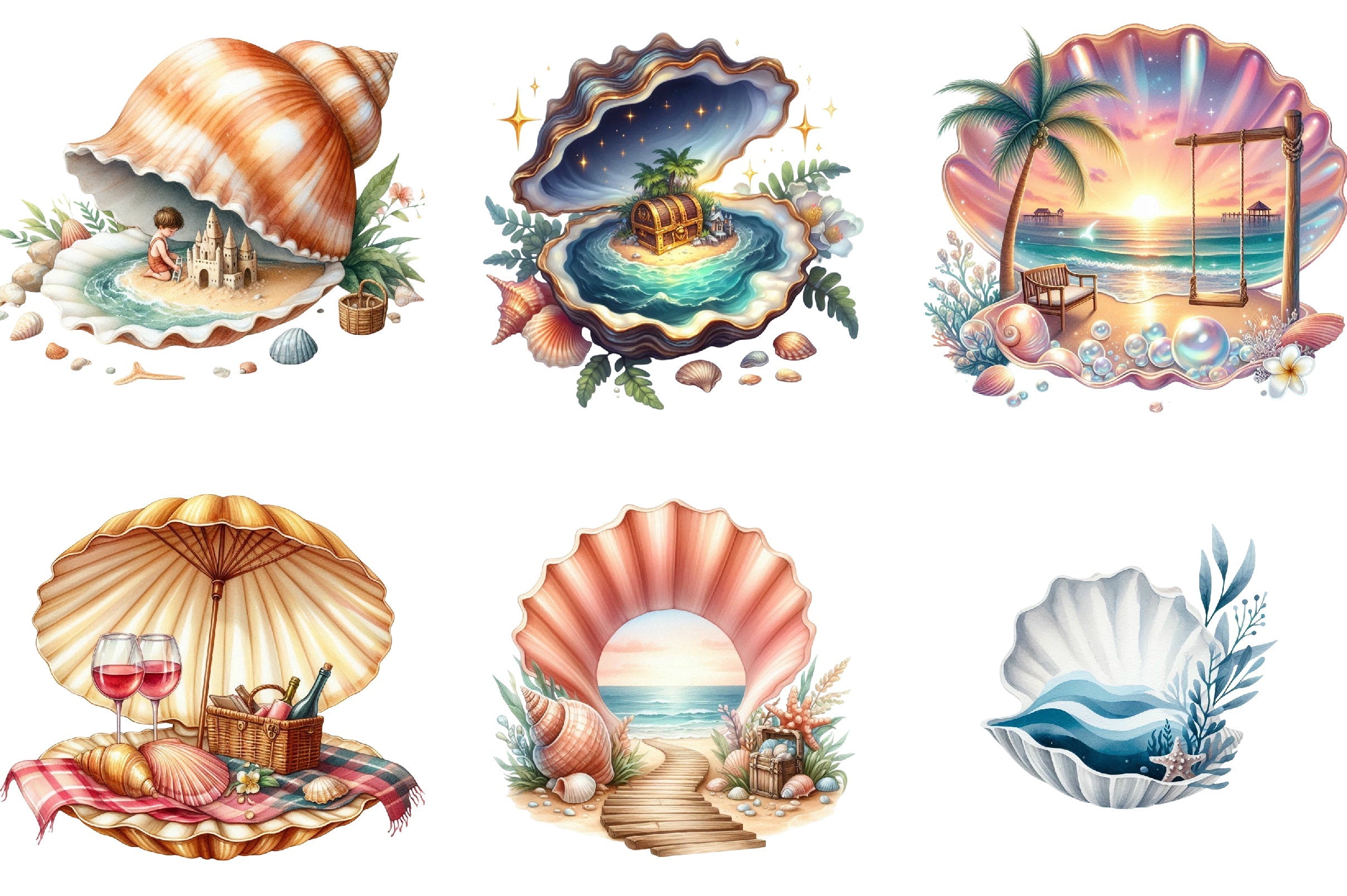 Beach Paradise Seashell Clipart Bundle
