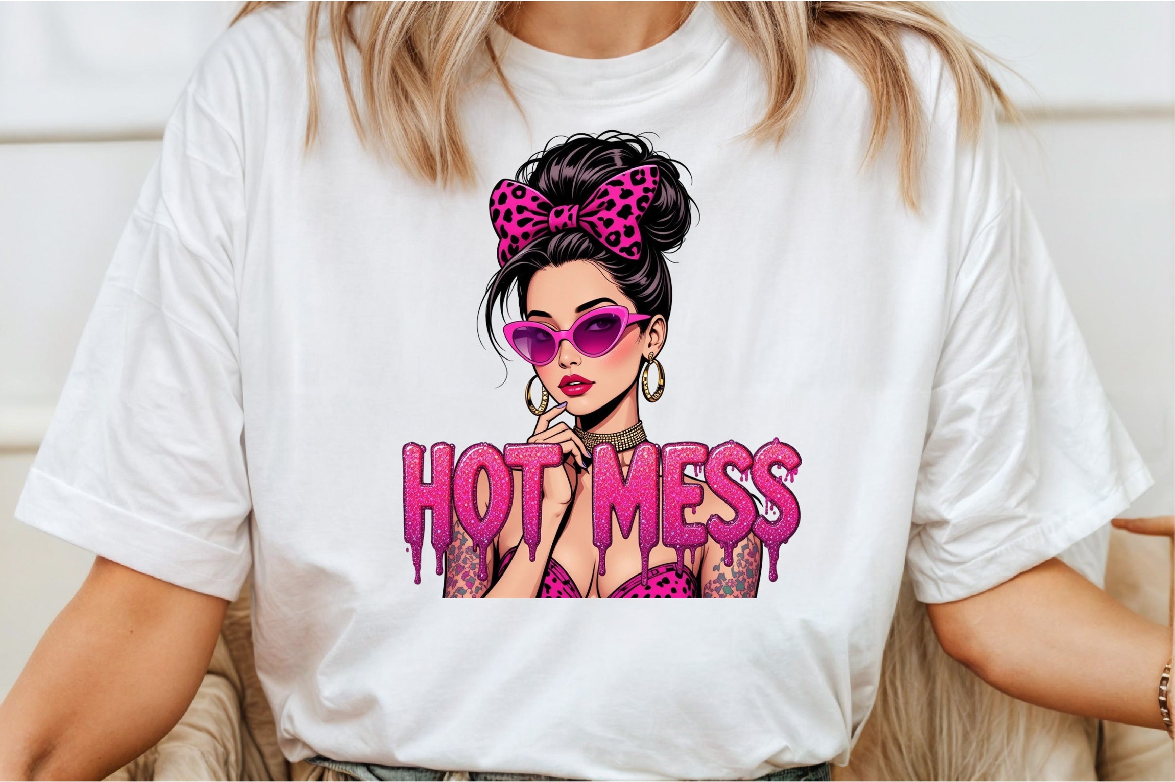 Pink Glitter Mom Leopard Print Clipart Bundle