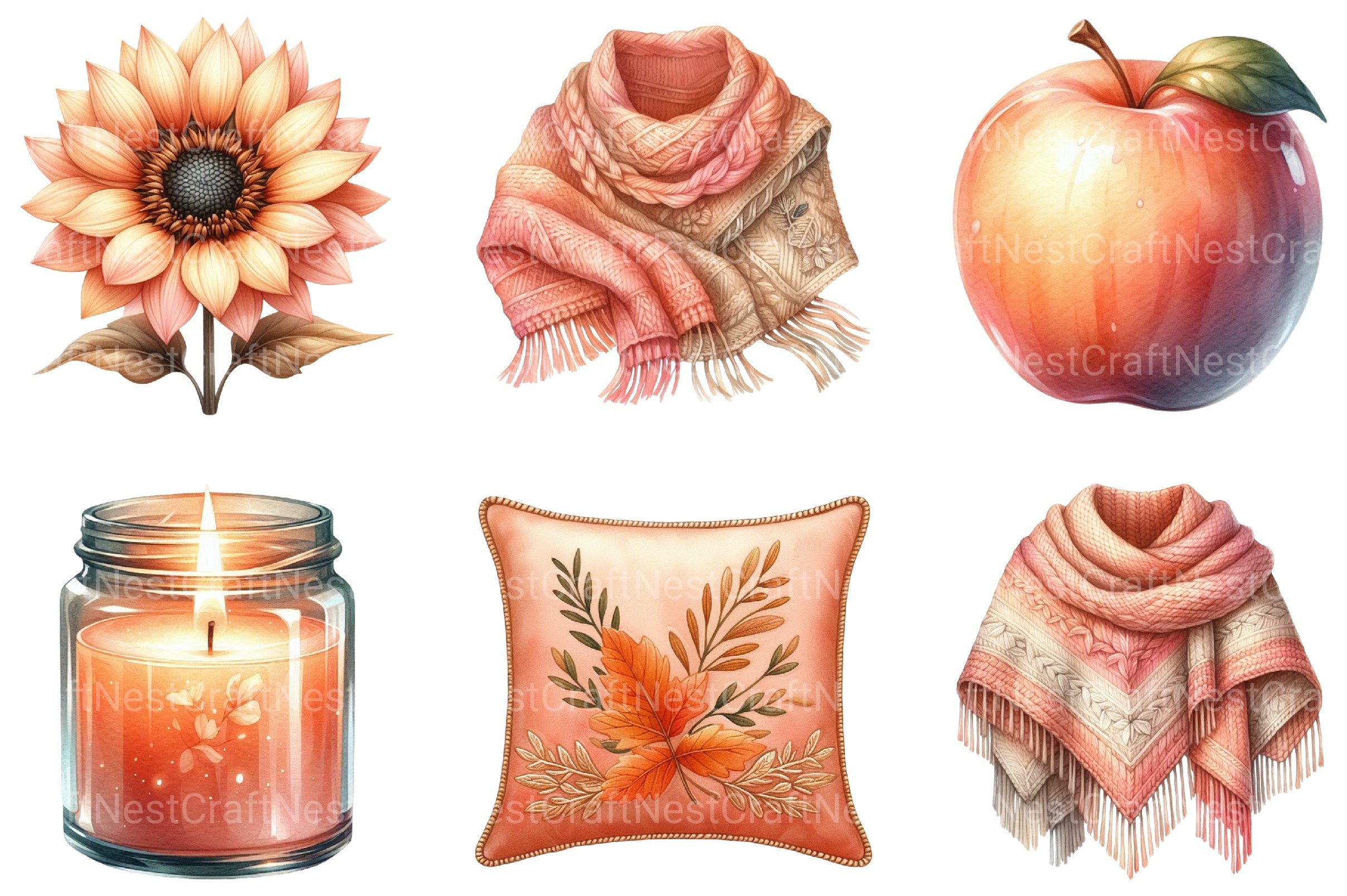 Peach Colored Autumn Clipart Bundle