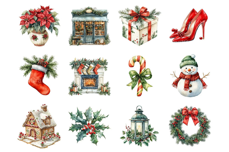 Classic Christmas Holiday Art: Red & Green Xmas Cozy Winter Stickers Bundle - CraftNest - Digital Crafting and Art