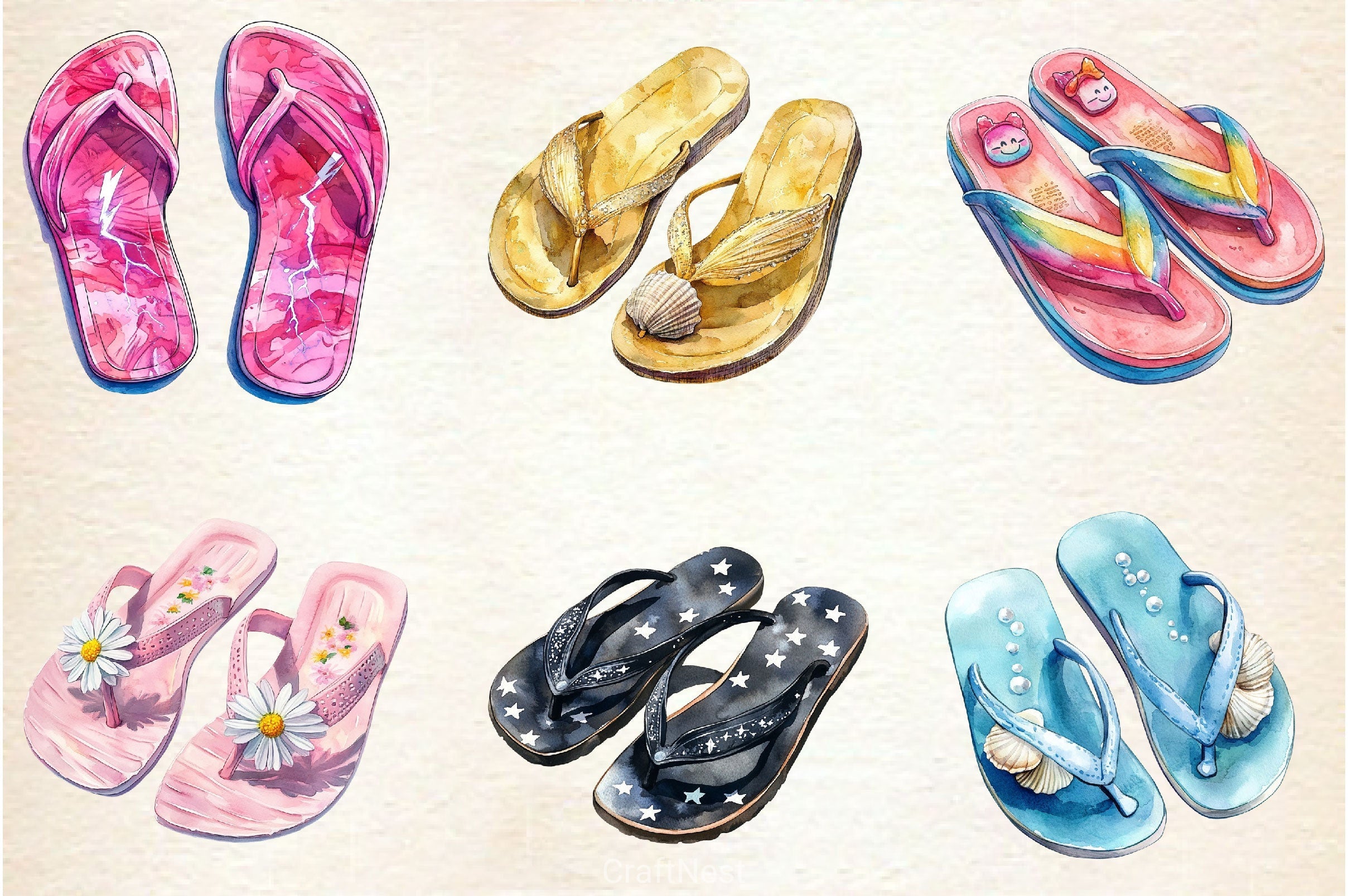 Summer Flip Flops Clipart Bundle 2