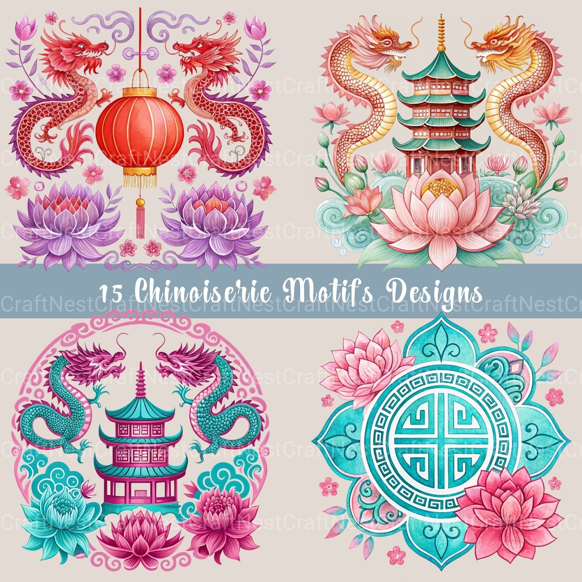 Chinoiserie Motif Clipart Bundle