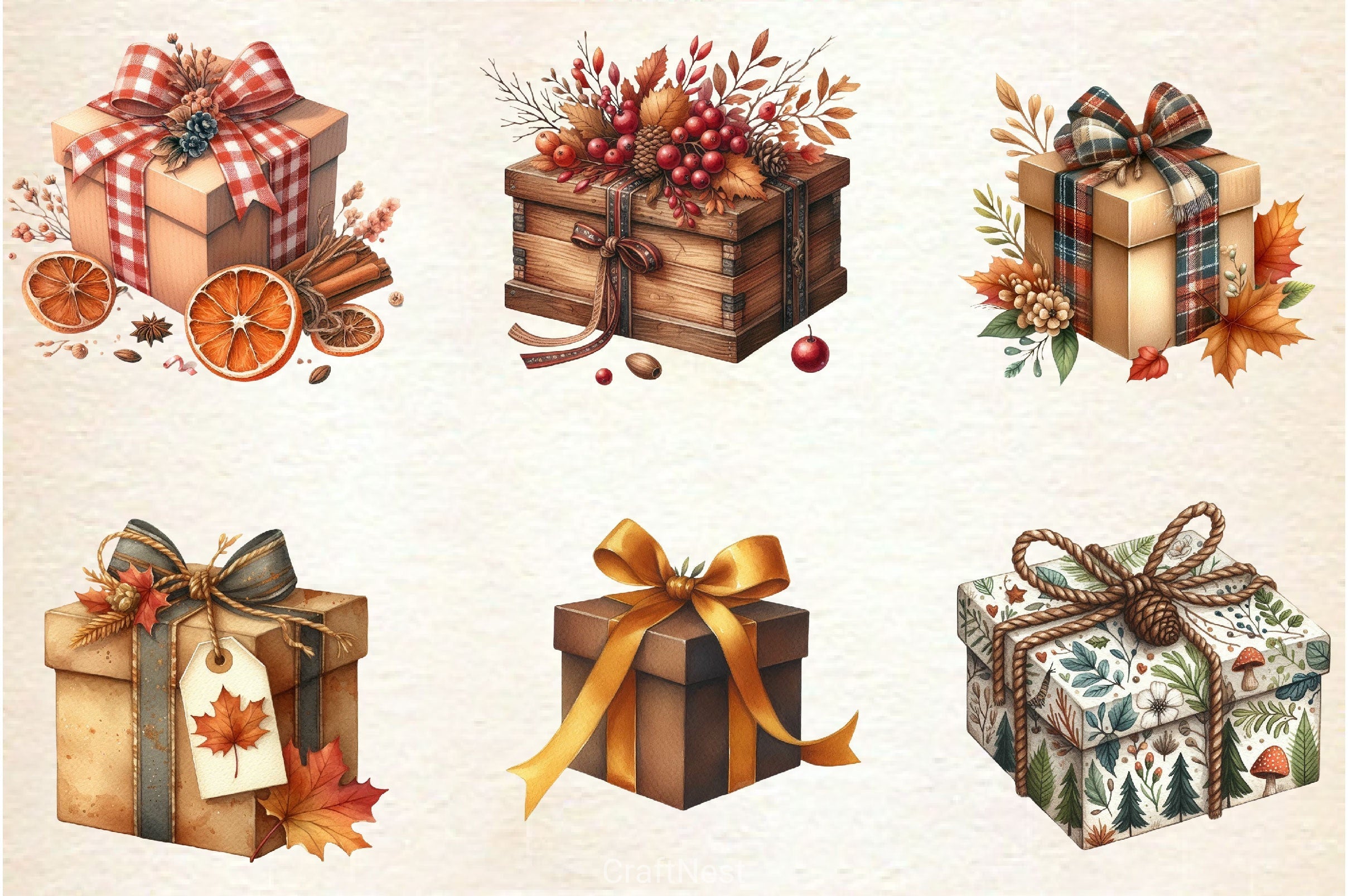 Autumn Gift Box Clipart Bundle