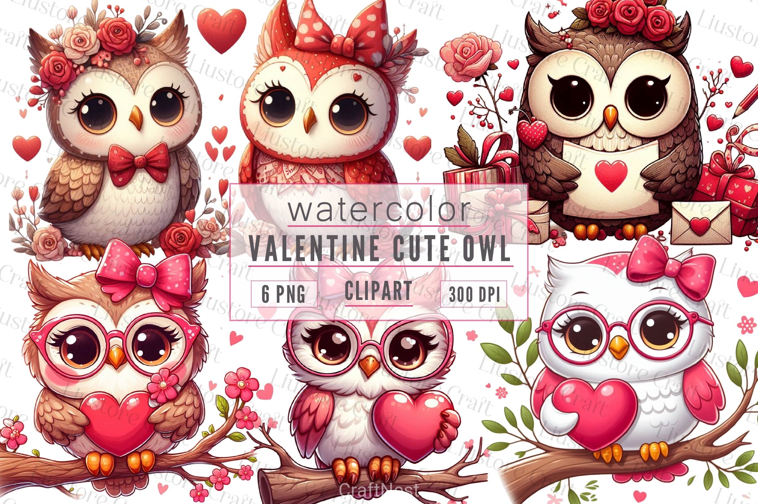 Valentine Cute Owl Clipart Bundle