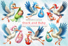 Stork And Baby Clipart Bundle 2