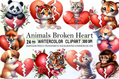 Animals Broken Heart Clipart Bundle - CraftNest - Digital Crafting and Art