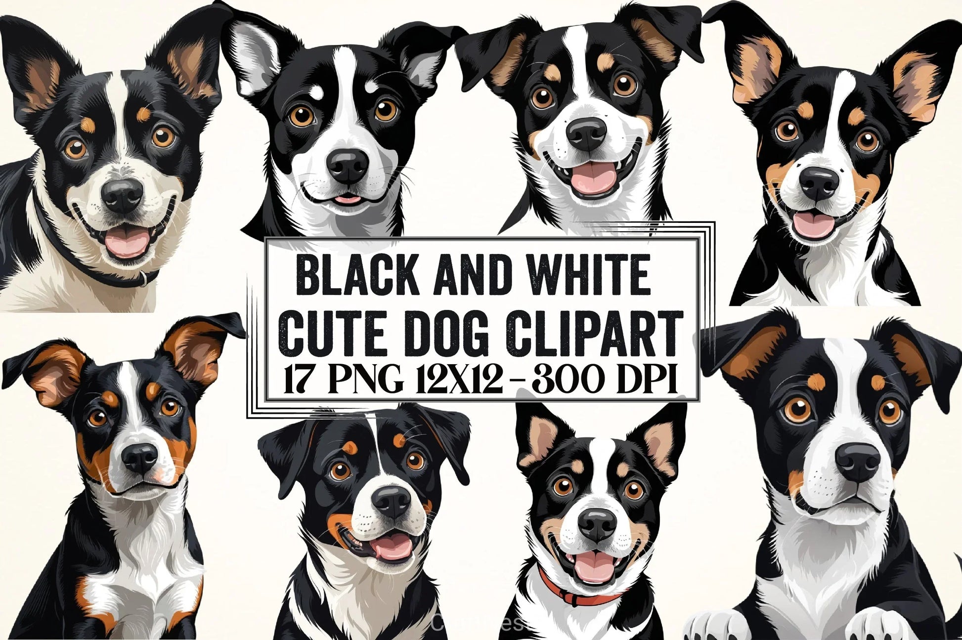Cute Black & White Dog Clipart Bundle - CraftNest - Digital Crafting and Art