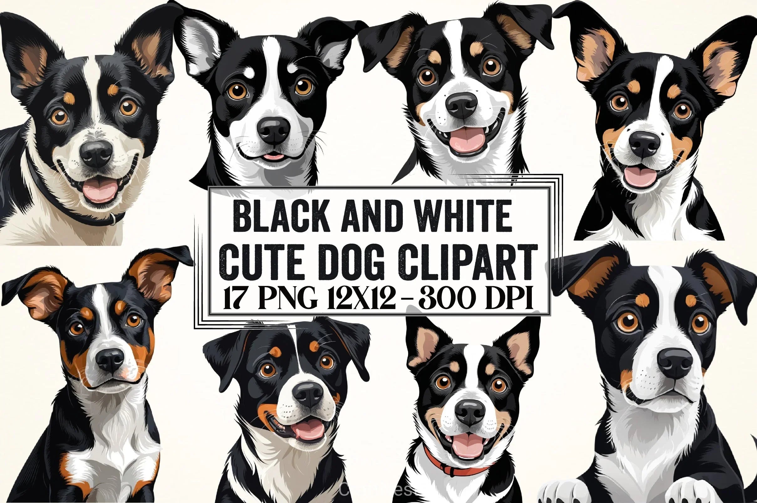 Cute Black & White Dog Clipart Bundle - CraftNest - Digital Crafting and Art