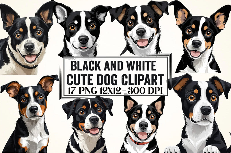 Cute Black & White Dog Clipart Bundle - CraftNest - Digital Crafting and Art