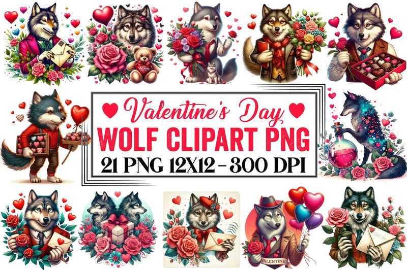 Valentine Wolf Clipart Bundle - CraftNest - Digital Crafting and Art