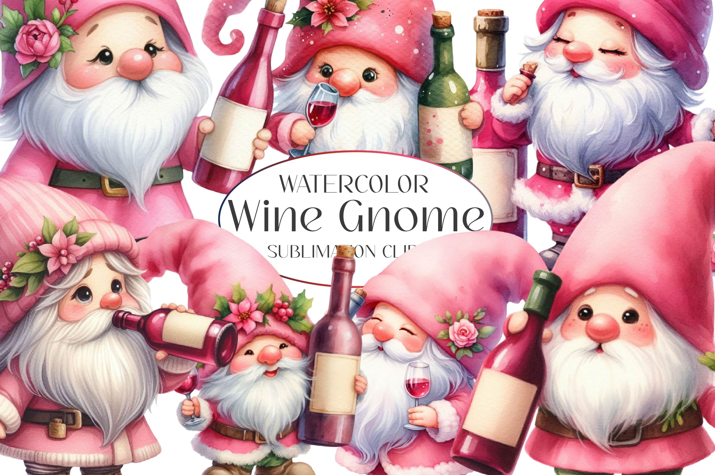 Wine Gnomes Clipart Bundle