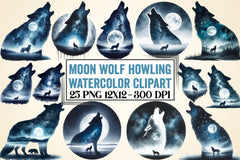 Moon Wolf Howling Clipart Bundle - CraftNest - Digital Crafting and Art