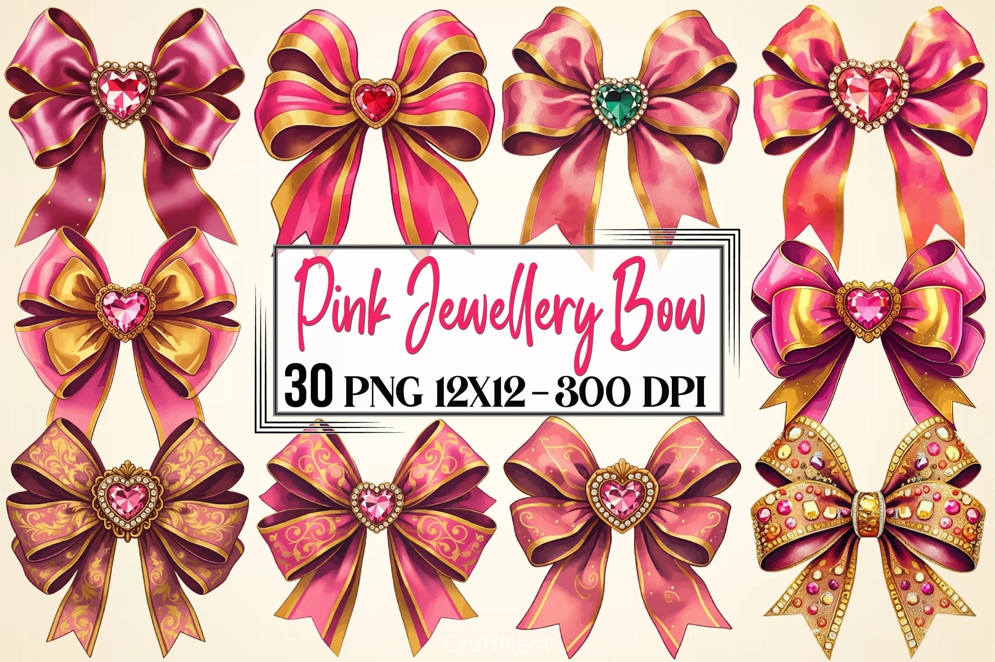 Pink Gem Bow Clipart Bundle - CraftNest - Digital Crafting and Art
