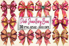 Pink Gem Bow Clipart Bundle - CraftNest - Digital Crafting and Art