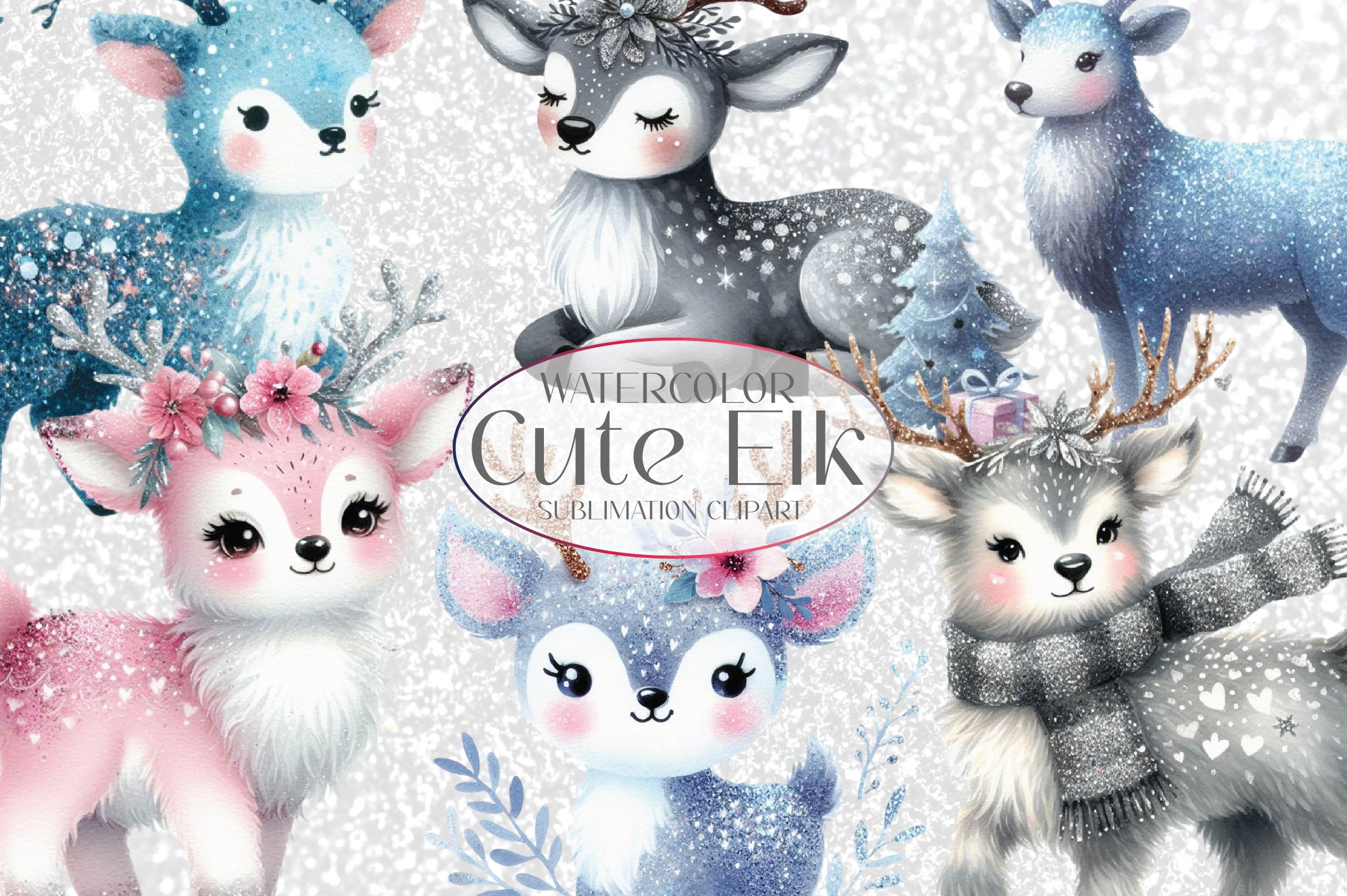 Glitter Elk Clipart Bundle