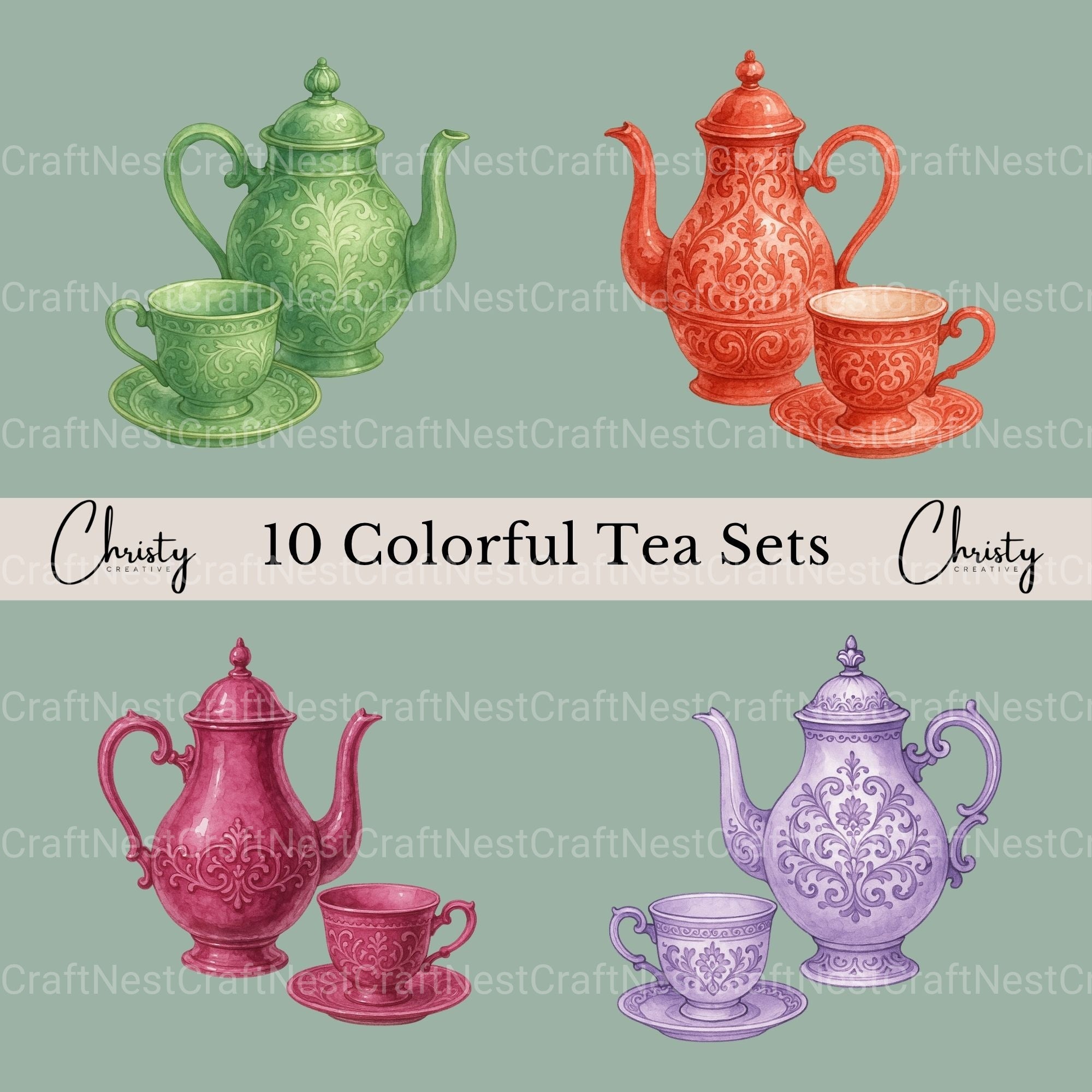 Tea Sets Clipart Bundle