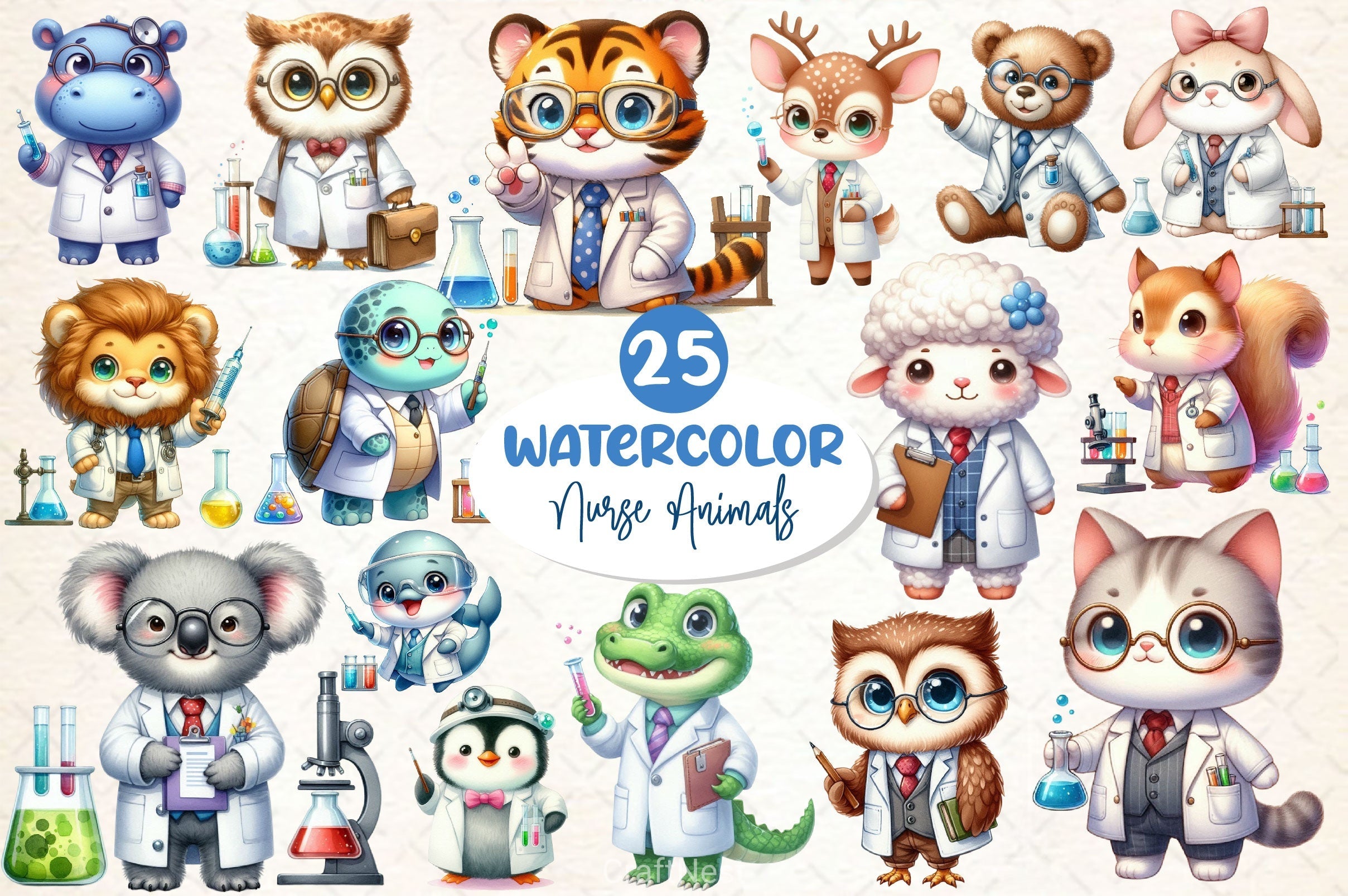 Nurse Animals Doctor Animals Clipart Bundle