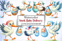 Stork Baby Delivery Clipart Bundle - CraftNest - Digital Crafting and Art