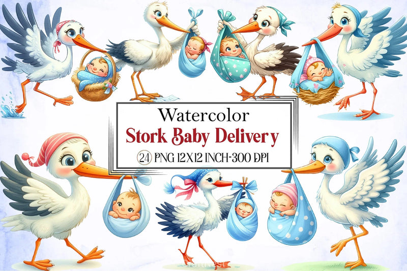Stork Baby Delivery Clipart Bundle - CraftNest - Digital Crafting and Art