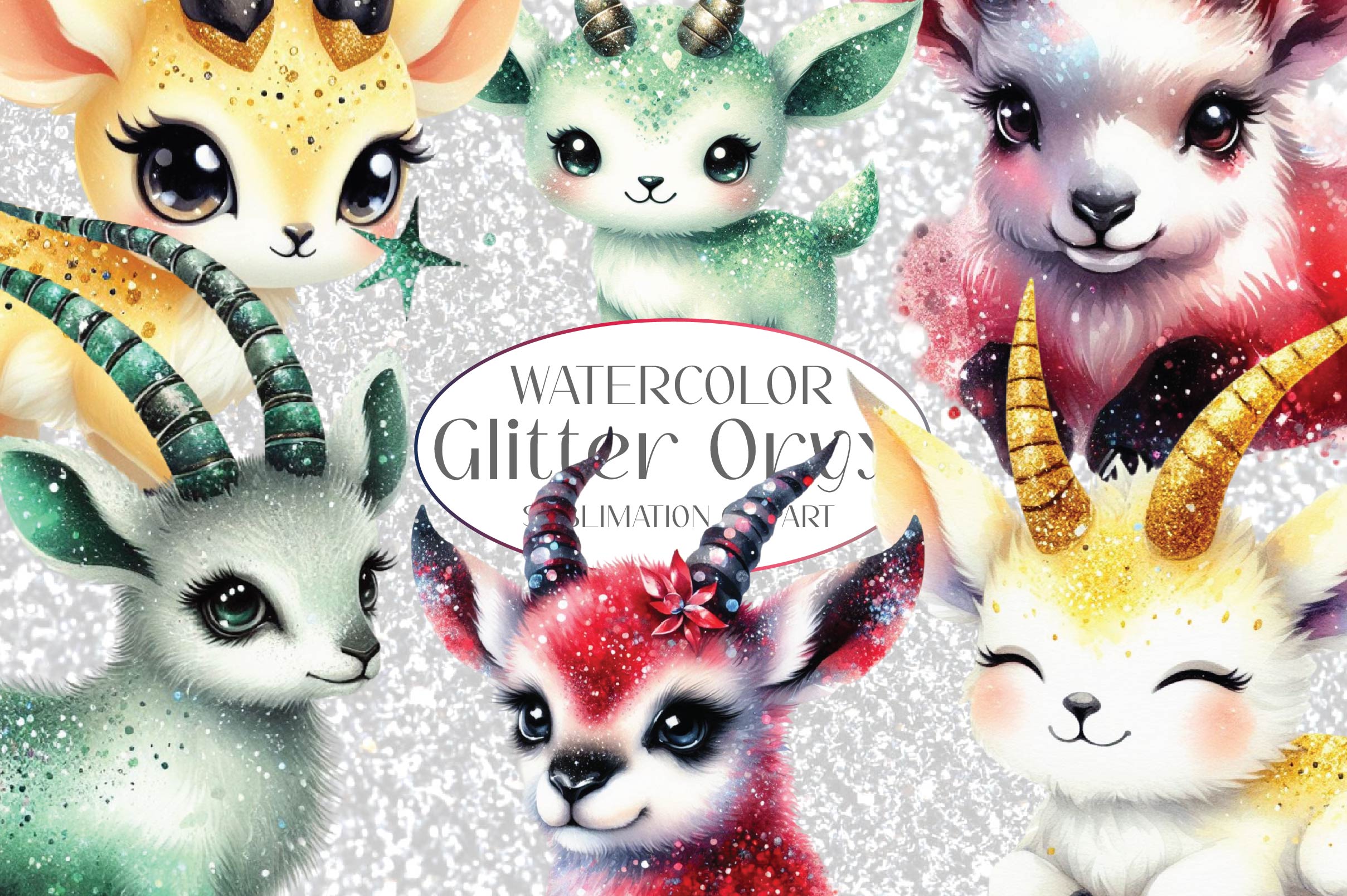 Glitter Oryx Clipart Bundle