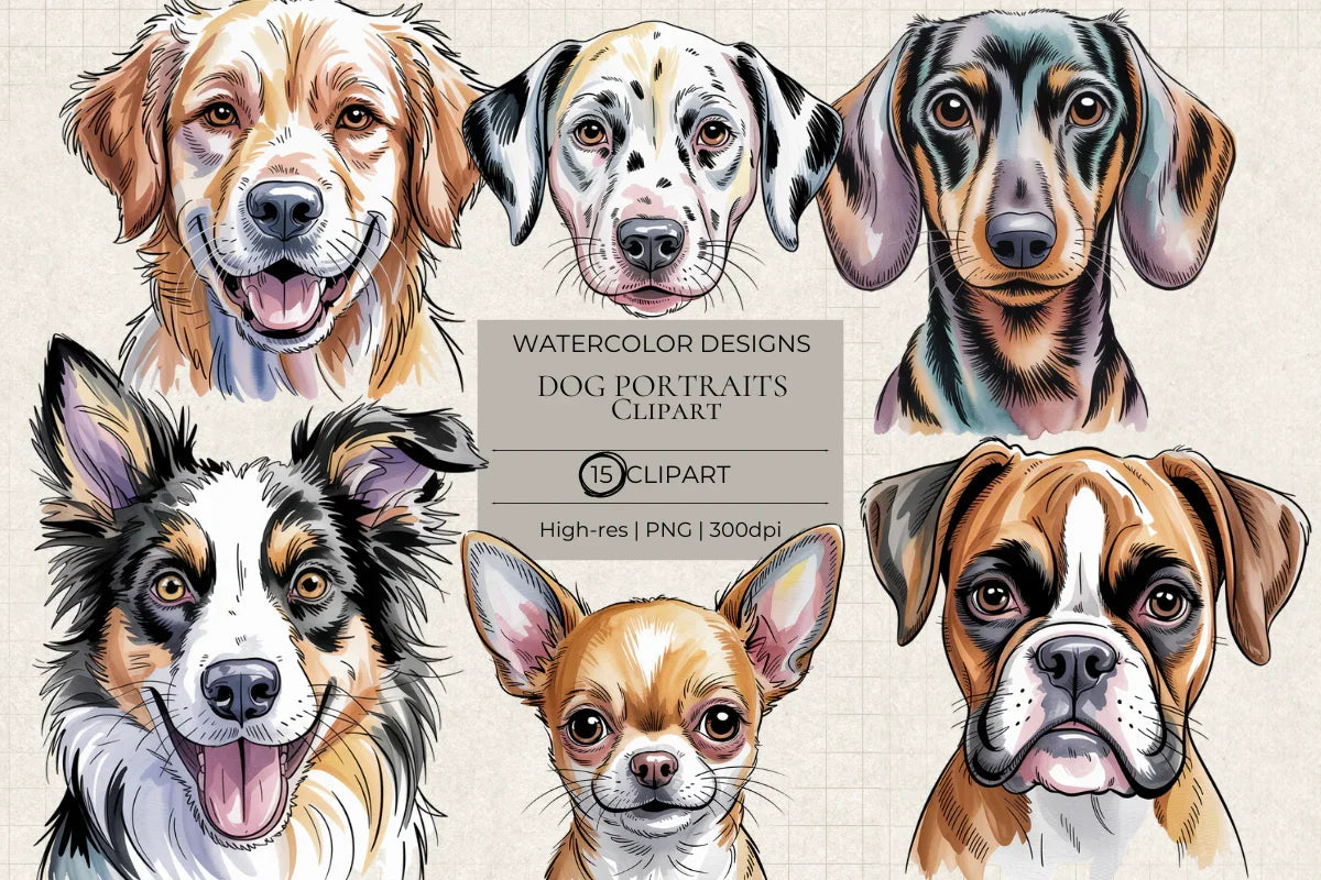 Dog Portraits Clipart - CraftNest - Digital Crafting and Art