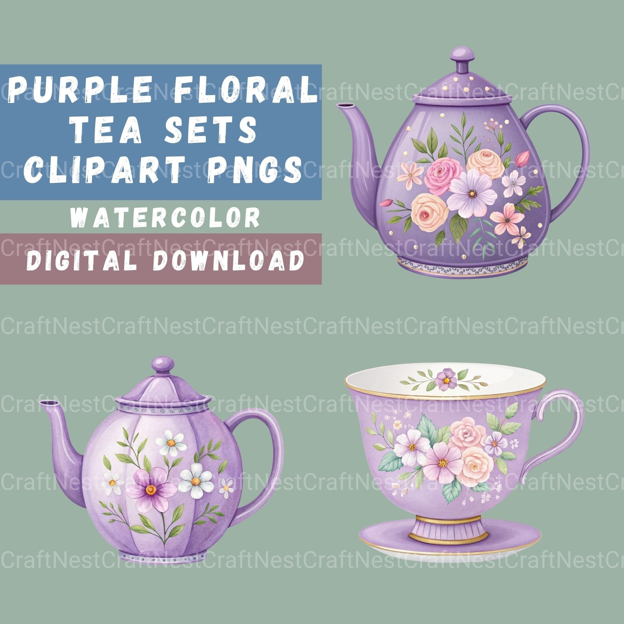 Tea Purple Clipart Bundle