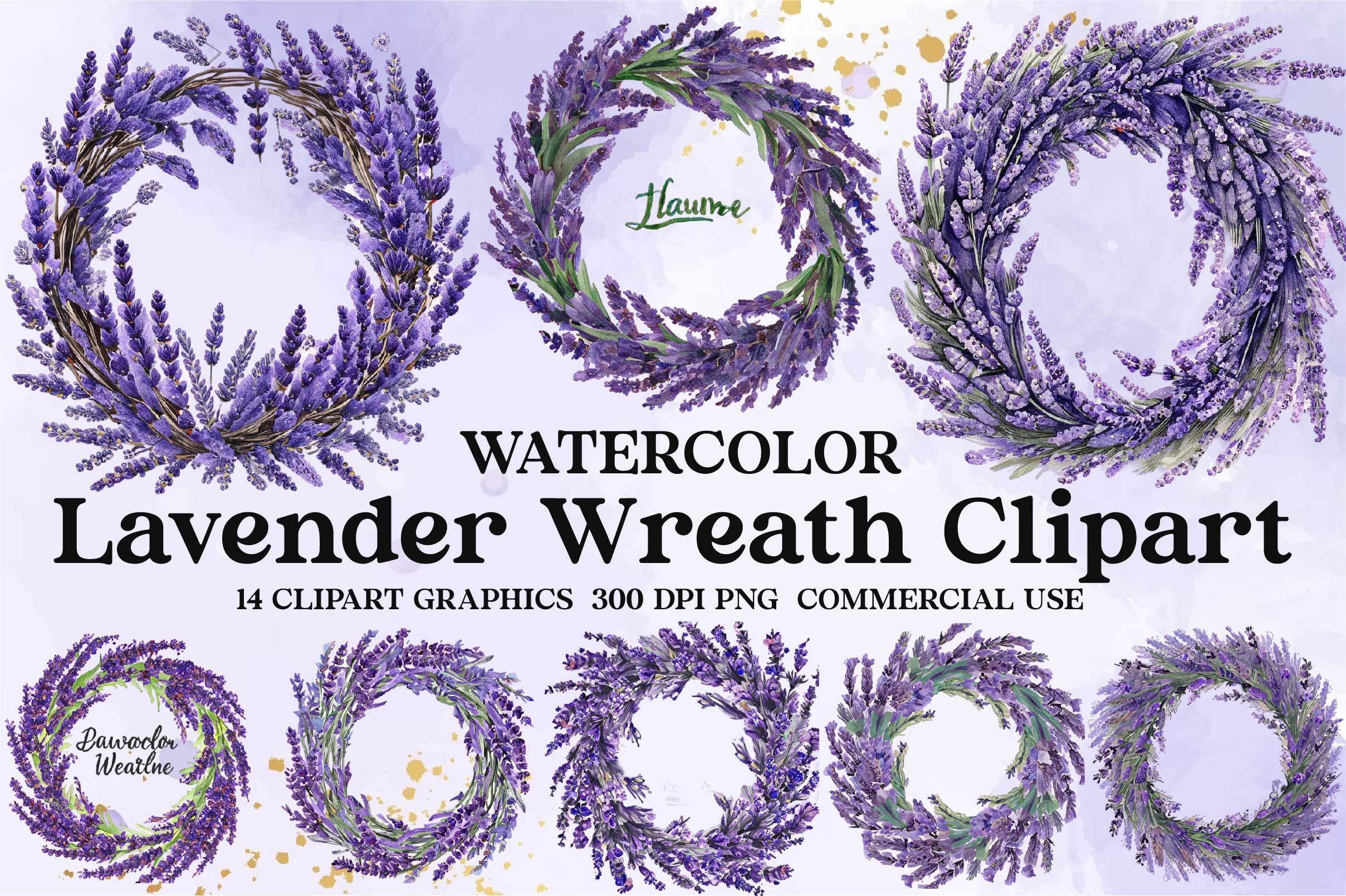 Lavender Wreath Clipart Bundle