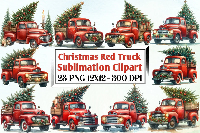 Christmas Red Truck Clipart Bundle - CraftNest - Digital Crafting and Art