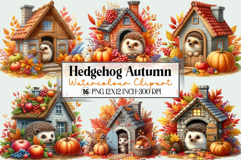 Hedgehog Autumn Clipart Bundle - CraftNest - Digital Crafting and Art