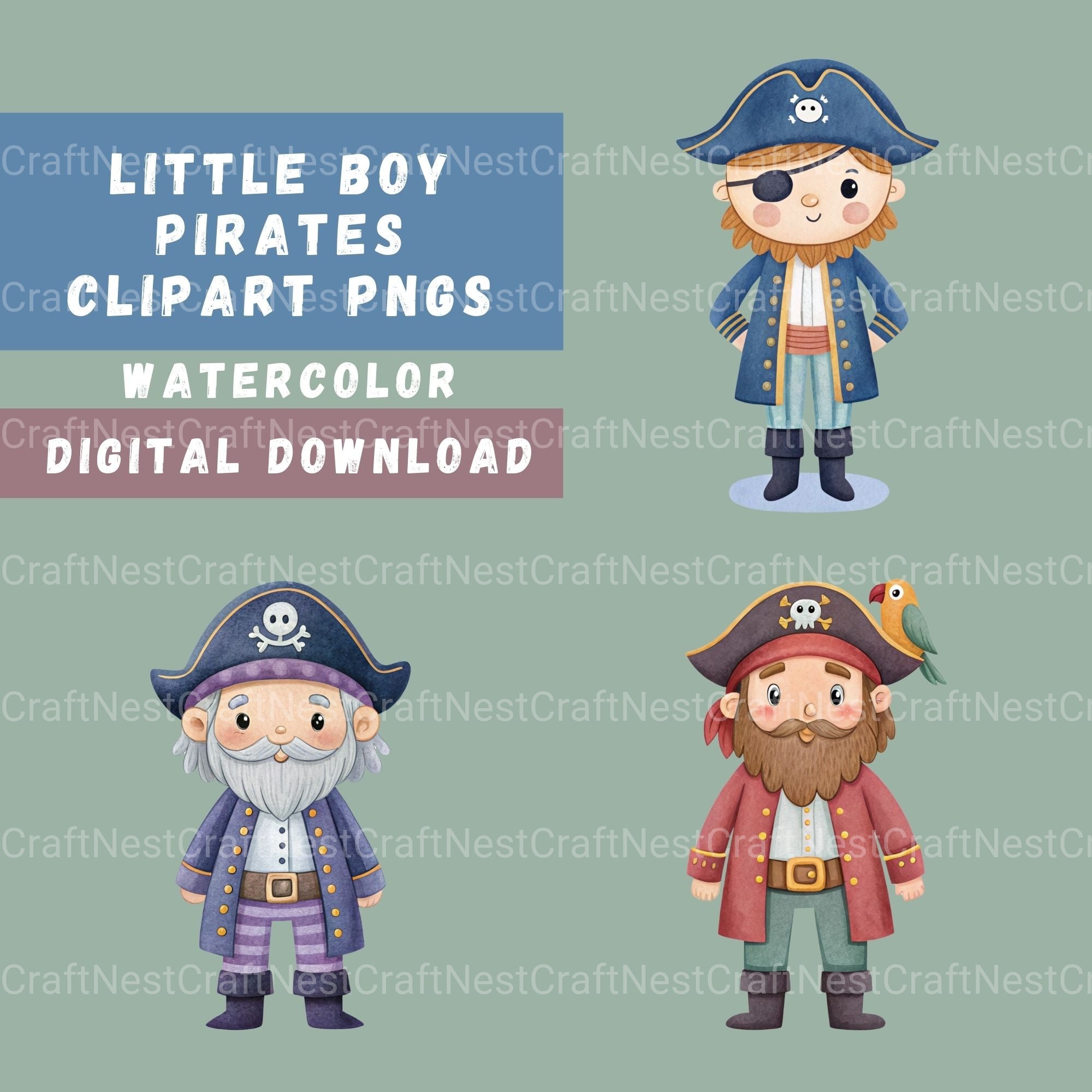 Pirates Little Boys Clipart Bundle