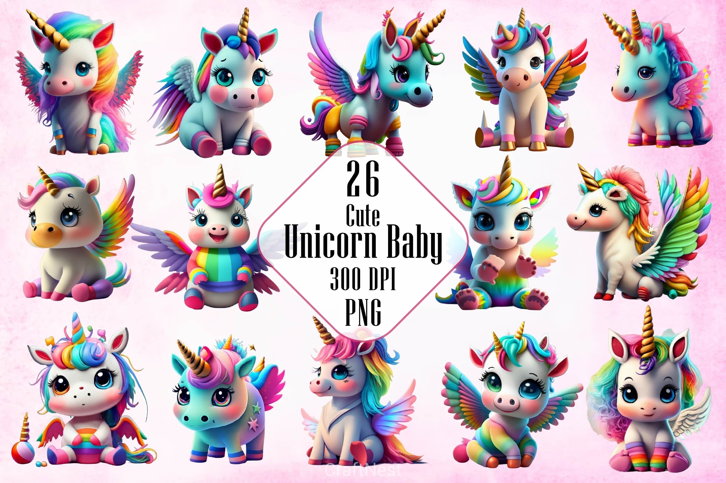 Cute Unicorn Baby Clipart Bundle
