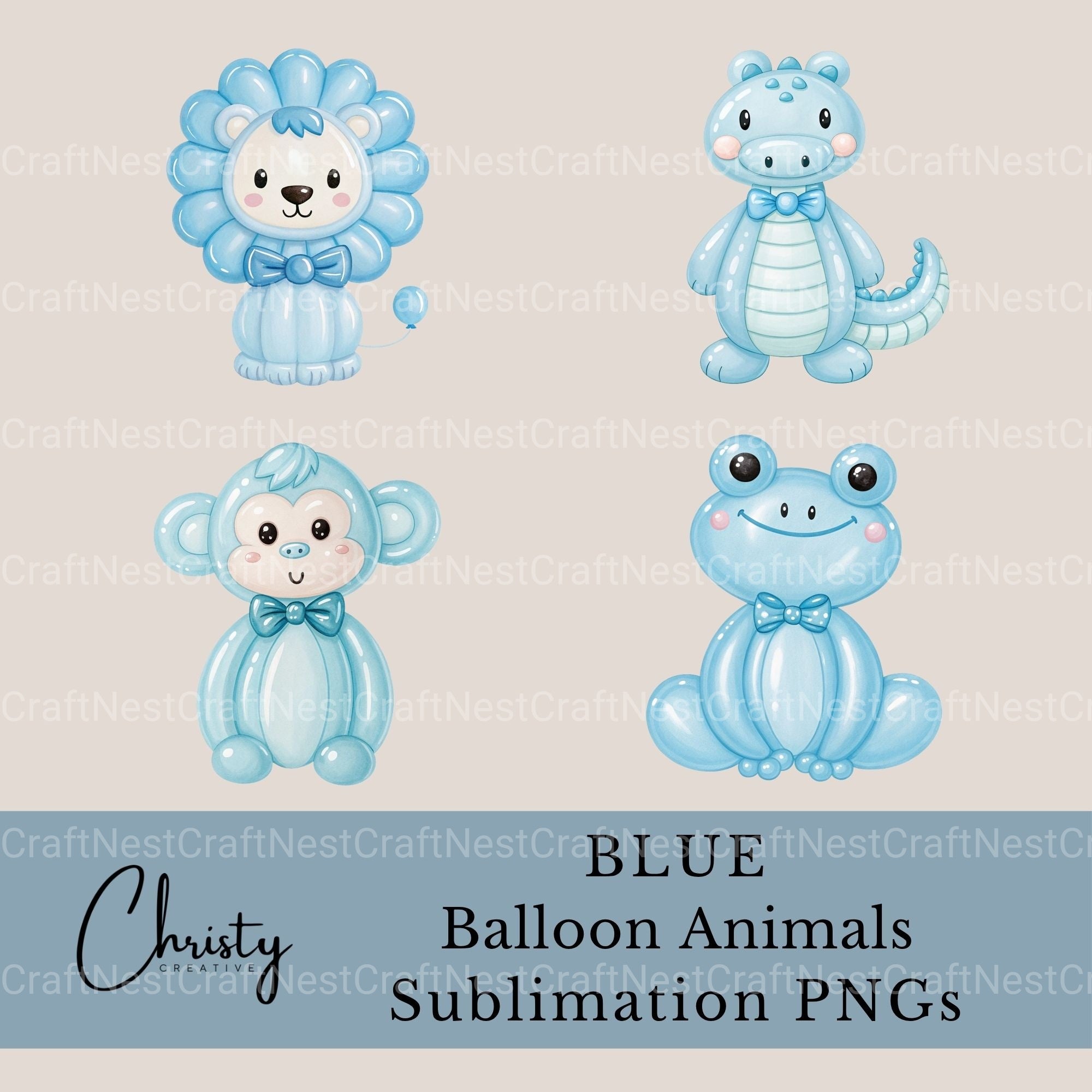 Balloon Animals Blue Clipart Bundle